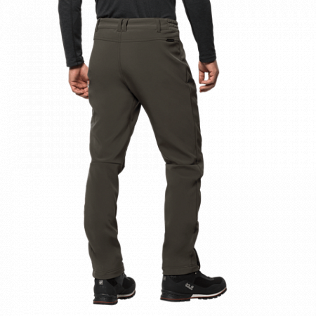 На картинке изображен Брюки мужские Jack Wolfskin Zenon Softshell Pants Men dark moss Брюки мужские Jack Wolfskin Zenon Softshell Pants Men dark moss