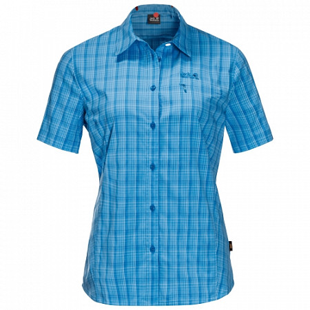 На картинке изображен Рубашка женская Jack Wolfskin Centaura Shirt W brilliant blue checks Рубашка женская Jack Wolfskin Centaura Shirt W brilliant blue checks