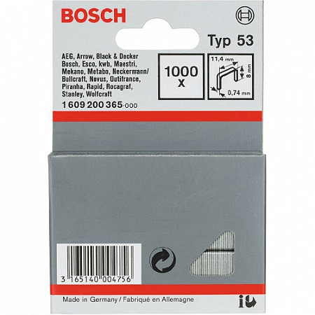 Скобы металлические Bosch тип 53 8/11.4 1000 шт 1 609 200 365