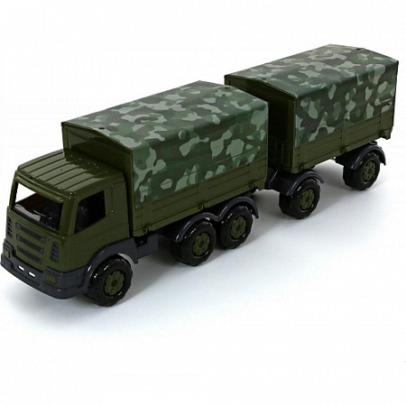 Автомобиль бортовой тентовый военный Полесье Престиж с прицепом 49155