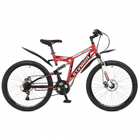 На картинке изображен Велосипед Stinger Highlander 100D 26" (2017) Red Велосипед Stinger Highlander 100D 26" (2017) Red