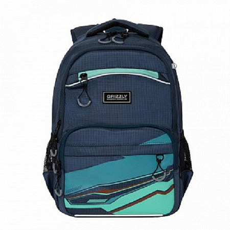 На картинке изображен Рюкзак школьный GRIZZLY RB-054-2 /3 dark blue/green Рюкзак школьный GRIZZLY RB-054-2 /3 dark blue/green