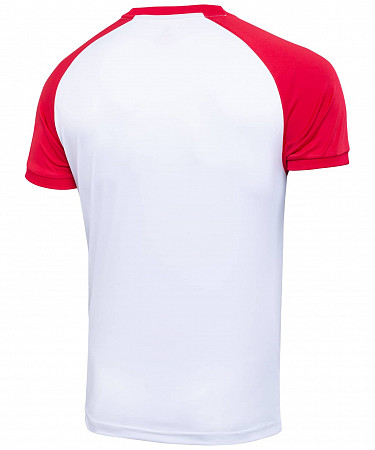 На картинке изображен Футболка футбольная детская Jogel CAMP Reglan JFT-1021-012-K white/red Футболка футбольная детская Jogel CAMP Reglan JFT-1021-012-K white/red