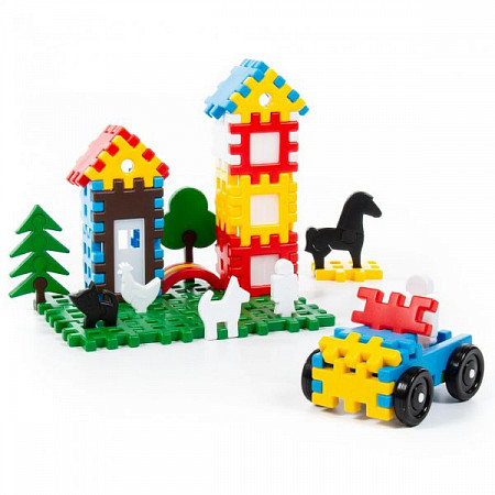 На картинке изображен Конструктор Полесье Семья 120 элементов в мешке 4833 Конструктор Полесье Семья 120 элементов в мешке 4833