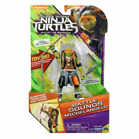 На картинке изображен Игрушка Turtles Фигурка функ.14 см, со звуком, Майки, серия Movie Line 2016 88303T Игрушка Turtles Фигурка функ.14 см, со звуком, Майки, серия Movie Line 2016 88303T