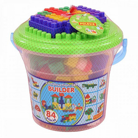 Конструктор Полесье Строитель 84 элемента в ведре Макси 37213