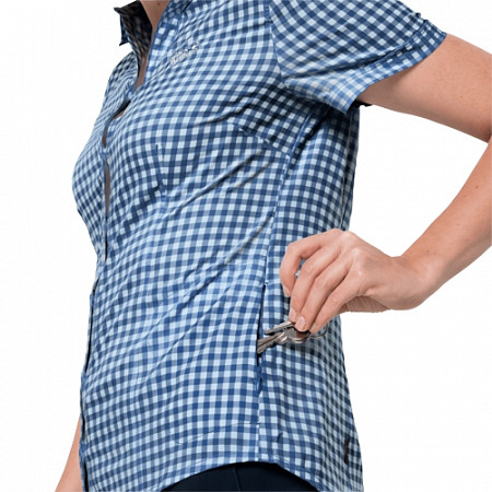 На картинке изображен Рубашка женская Jack Wolfskin Kepler Shirt Women ocean wave checks Рубашка женская Jack Wolfskin Kepler Shirt Women ocean wave checks