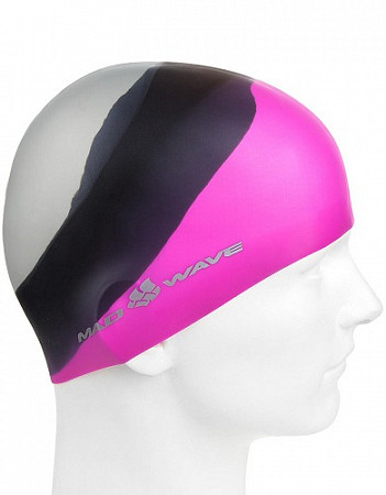 На картинке изображен Шапочка для бассейна (плавания) взрослая Mad Wave Multi Adult Big black/pink/gray Шапочка для бассейна (плавания) взрослая Mad Wave Multi Adult Big black/pink/gray