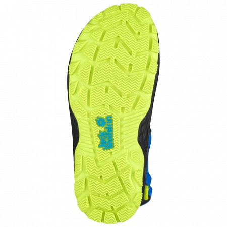На картинке изображен Сандалии детские Jack Wolfskin Outdoor Action Sandal K blue / lime Сандалии детские Jack Wolfskin Outdoor Action Sandal K blue / lime