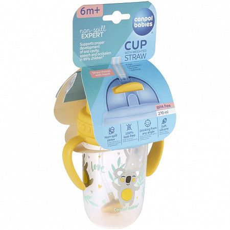 Поильник непроливающий Canpol babies Exotic Animals с трубочкой и утяжелителем 270 мл 6+ (56/606_yel) yellow