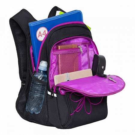 На картинке изображен Рюкзак школьный GRIZZLY RG-161-2 /3 black/violet Рюкзак школьный GRIZZLY RG-161-2 /3 black/violet