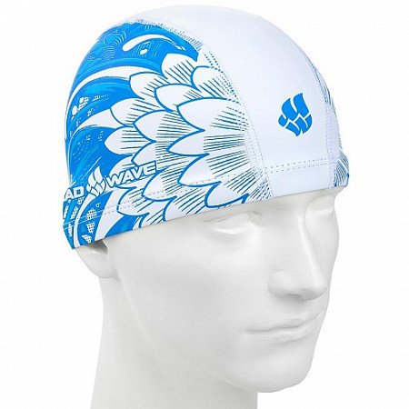 Шапочка для бассейна (плавания) взрослая Mad Wave Lagoon PU Coated white/blue