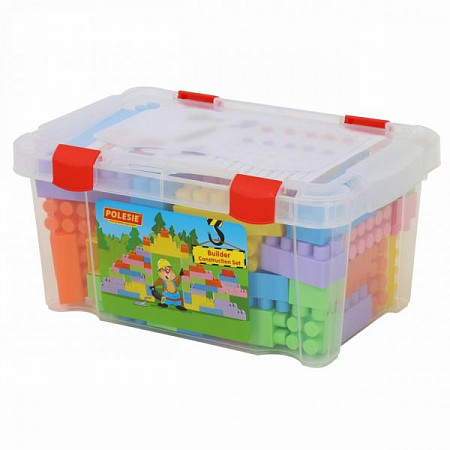 На картинке изображен Конструктор Полесье Строитель 60 элементов в контейнере 50465 Конструктор Полесье Строитель 60 элементов в контейнере 50465