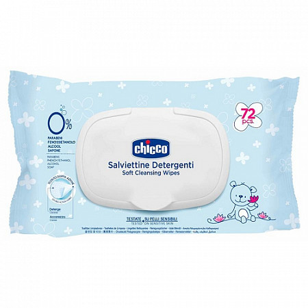 На картинке изображен Салфетки очищающие Chicco 0+ мес 72 шт 00009163000000 Салфетки очищающие Chicco 0+ мес 72 шт 00009163000000