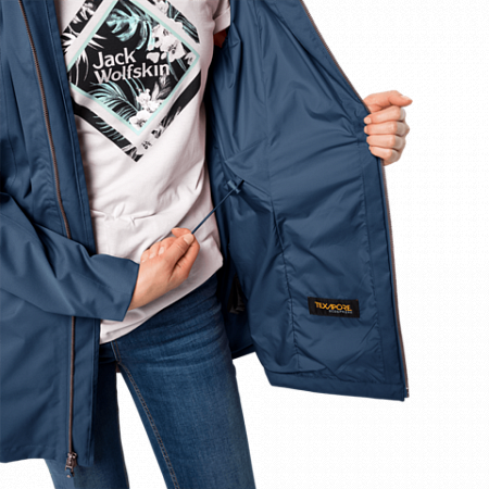 На картинке изображен Пальто женское Jack Wolfskin Dakar Parka W ocean wave Пальто женское Jack Wolfskin Dakar Parka W ocean wave