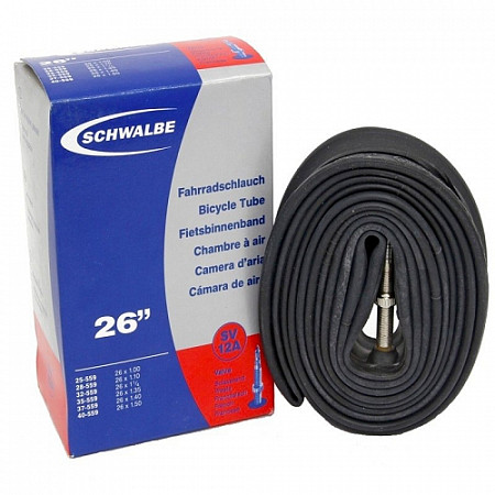 На картинке изображен Велокамера Schwalbe 25/40-559 мм / 26x1.35/1.50, SV12A, велониппель, 10432343 Велокамера Schwalbe 25/40-559 мм / 26x1.35/1.50, SV12A, велониппель, 10432343
