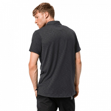 На картинке изображен Рубашка поло мужская Jack Wolfskin Travel Polo Men black Рубашка поло мужская Jack Wolfskin Travel Polo Men black