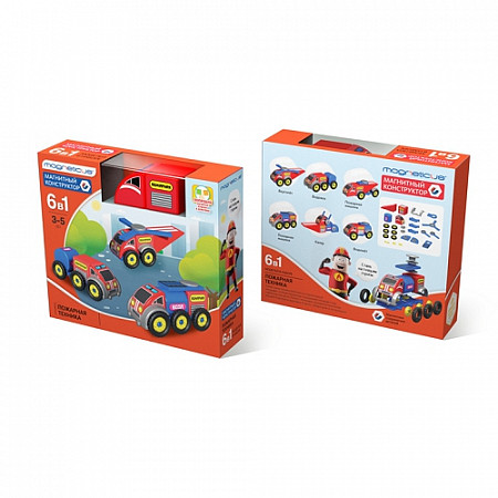 На картинке изображен Магнитный конструктор Magneticus Пожарная техника 6 в 1 BLO-002-01 Магнитный конструктор Magneticus Пожарная техника 6 в 1 BLO-002-01