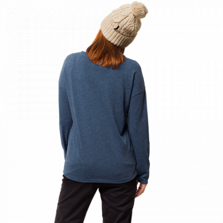 На картинке изображен Футболка женская Jack Wolfskin Moro Panel Longsleeve ocean wave Футболка женская Jack Wolfskin Moro Panel Longsleeve ocean wave