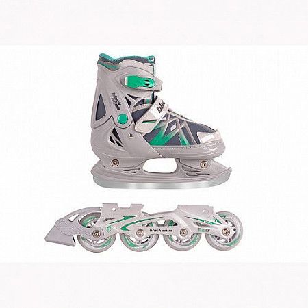Коньки раздвижные BlackAqua 2в1 (коньки+ролики) AS-410, gray/green