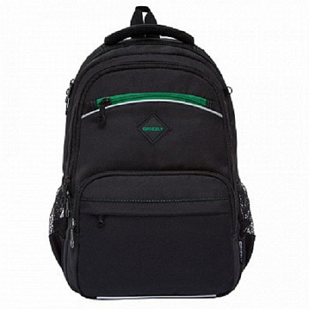 На картинке изображен Рюкзак школьный GRIZZLY RB-962-2 /1 black/green Рюкзак школьный GRIZZLY RB-962-2 /1 black/green