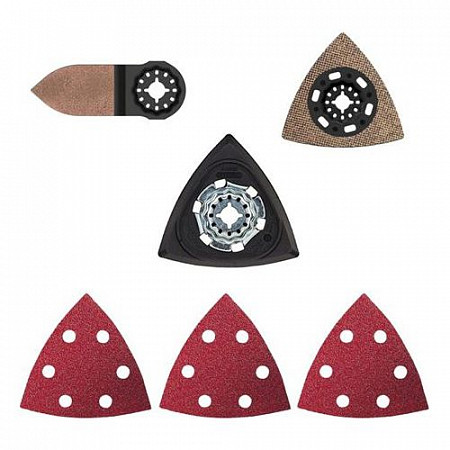 На картинке изображен Набор оснастки для многофункционального инструмента Bosch 2608664133 Набор оснастки для многофункционального инструмента Bosch 2608664133