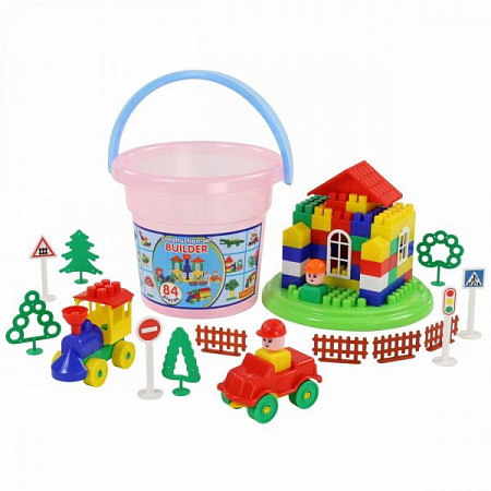 Конструктор Полесье Строитель 84 элемента в ведре Макси 37213