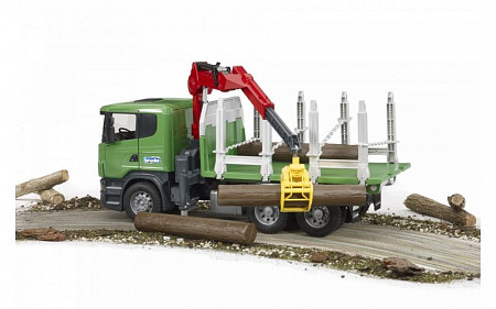 Игрушка Bruder Лесовоз Scania с портативным краном и брёвнами 03524