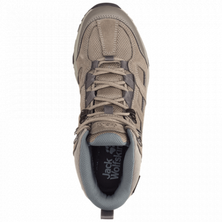 На картинке изображен Ботинки женские Jack Wolfskin Vojo Hike Xt Texapore Mid W beige / phantom Ботинки женские Jack Wolfskin Vojo Hike Xt Texapore Mid W beige / phantom