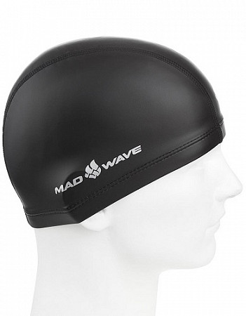 На картинке изображен Шапочка для бассейна (плавания) взрослая Mad Wave PUT Coated black Шапочка для бассейна (плавания) взрослая Mad Wave PUT Coated black