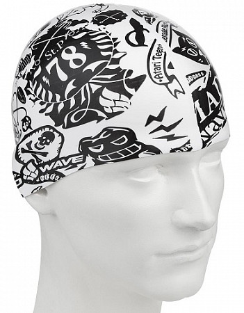 Шапочка для бассейна (плавания) детская Mad Wave 78 Silicone Printed Junior black/white