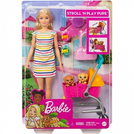 Кукла Barbie Прогулка со щенками GHV91 GHV92