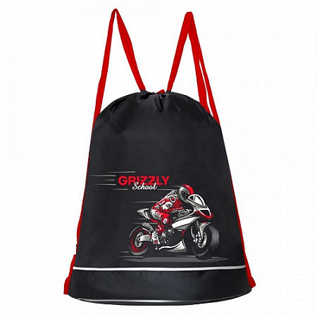 На картинке изображен Мешок для обуви GRIZZLY OM-11-3 /1 black/red Мешок для обуви GRIZZLY OM-11-3 /1 black/red