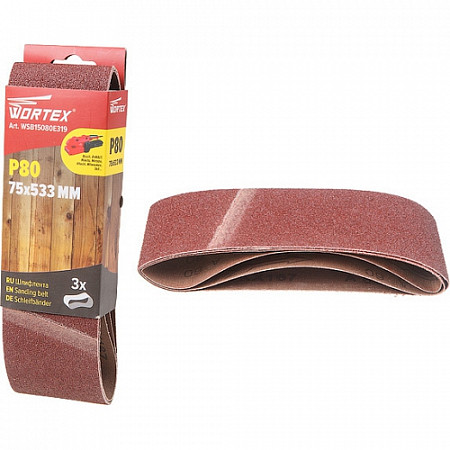 Шлифовальная лента Wortex 75х533м P80 3 штуки WSB15080E319