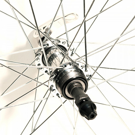 Заднее колесо 24", обод одинарный б/пист., втулка, эксцентрик, silver ZVK00023