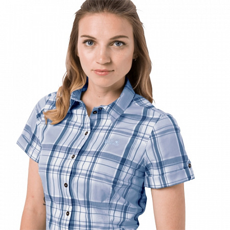 На картинке изображен Рубашка женская Jack Wolfskin Maroni River Shirt W shirt blue checks Рубашка женская Jack Wolfskin Maroni River Shirt W shirt blue checks