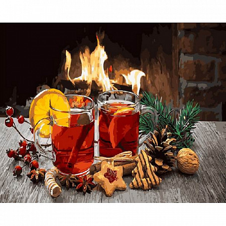 На картинке изображен Картина по номерам с трафаретом для нанесения и кисточками Picasso Глинтвейн у камина PC5065063 Картина по номерам с трафаретом для нанесения и кисточками Picasso Глинтвейн у камина PC5065063