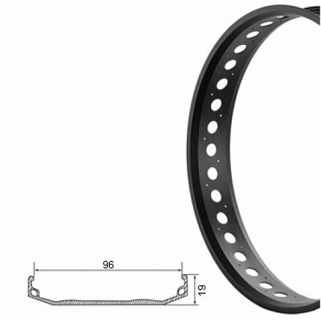 На картинке изображен Обод TBS S96, для Fatbike, одинарный, 26x4-1/4, black, 103 мм, 32H Обод TBS S96, для Fatbike, одинарный, 26x4-1/4, black, 103 мм, 32H