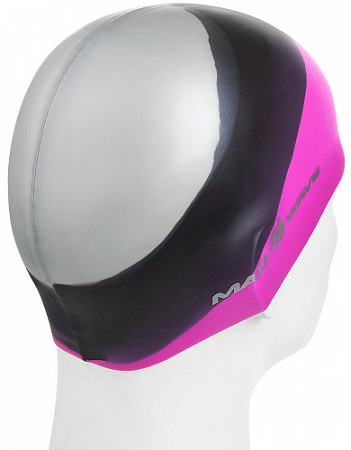 На картинке изображен Шапочка для бассейна (плавания) взрослая Mad Wave Multi Adult Big black/pink/gray Шапочка для бассейна (плавания) взрослая Mad Wave Multi Adult Big black/pink/gray