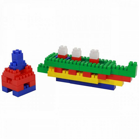 На картинке изображен Конструктор Полесье Строитель 60 элементов в контейнере 50465 Конструктор Полесье Строитель 60 элементов в контейнере 50465