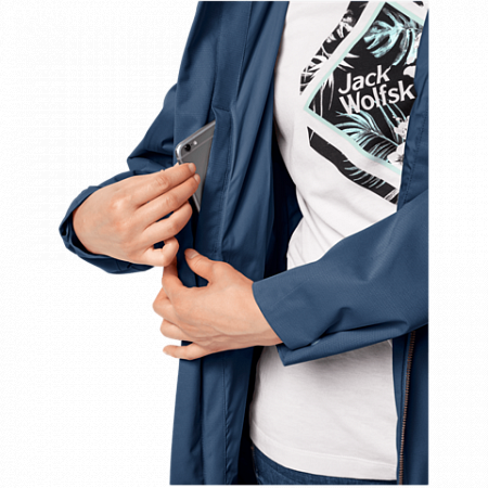 На картинке изображен Пальто женское Jack Wolfskin Dakar Parka W ocean wave Пальто женское Jack Wolfskin Dakar Parka W ocean wave