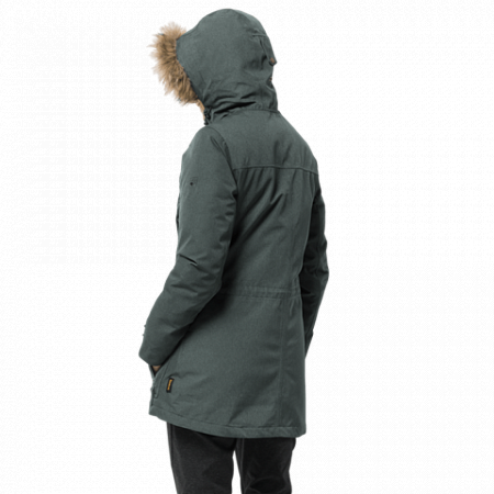 На картинке изображен Куртка женская Jack Wolfskin Coastal Range Parka greenish grey Куртка женская Jack Wolfskin Coastal Range Parka greenish grey