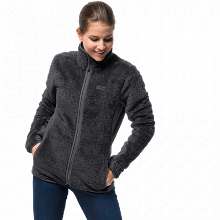 На картинке изображен Джемпер женский Jack Wolfskin Pine Leaf Jacket Women ebony stripes Джемпер женский Jack Wolfskin Pine Leaf Jacket Women ebony stripes