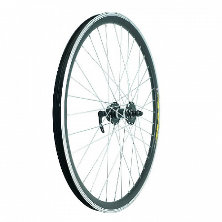 Переднее колесо 26" обод двойной black, втулка с пром. подшипниками, под диск 6 отв., с эксцентриком, black ZVO20606