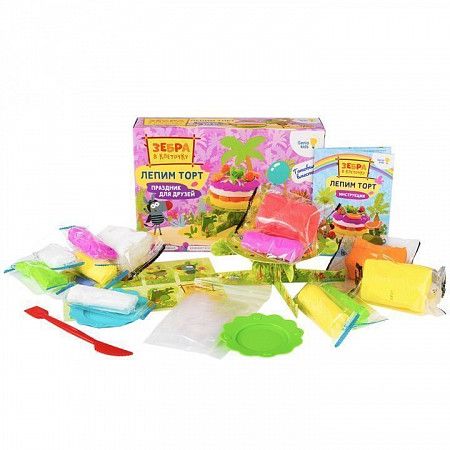 На картинке изображен Набор для лепки из легкого пластилина Dream Makers Лепим торт с Зеброй в клеточку TA1702L Набор для лепки из легкого пластилина Dream Makers Лепим торт с Зеброй в клеточку TA1702L