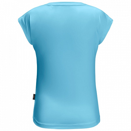 На картинке изображен Футболка детская Jack Wolfskin Zebra T Girls gulf stream Футболка детская Jack Wolfskin Zebra T Girls gulf stream