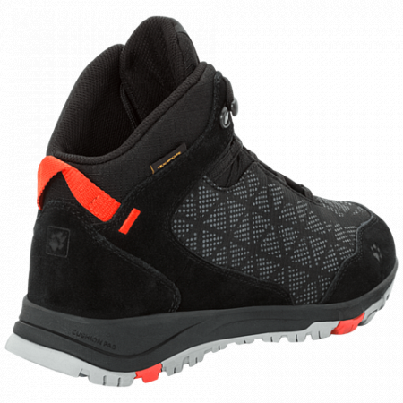 На картинке изображен Ботинки женские Jack Wolfskin Activate Xt Texapore Mid W black / orange coral Ботинки женские Jack Wolfskin Activate Xt Texapore Mid W black / orange coral