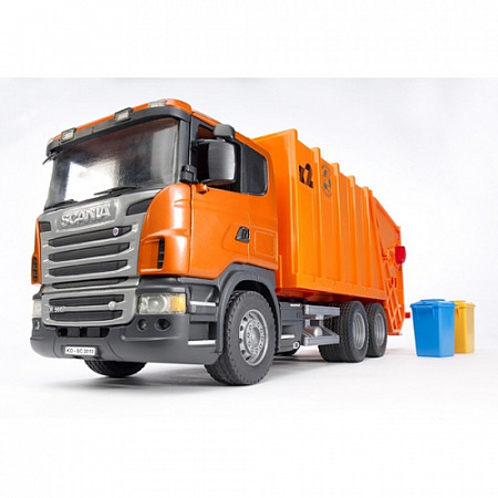 Игрушка Bruder Мусоровоз Scania (цвет оранжевый) (подходит модуль со звуком и светом "H") 03-560