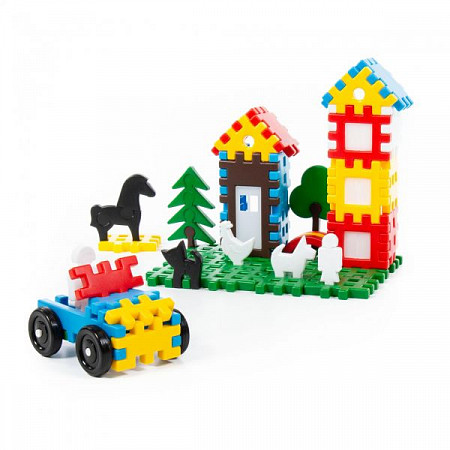 На картинке изображен Конструктор Полесье Семья 120 элементов в мешке 4833 Конструктор Полесье Семья 120 элементов в мешке 4833