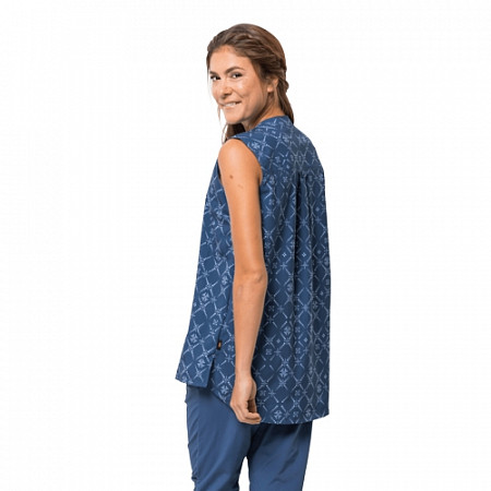На картинке изображен Рубашка женская Jack Wolfskin Sonora Maori Sleeveless W ocean wave all over Рубашка женская Jack Wolfskin Sonora Maori Sleeveless W ocean wave all over